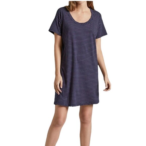 Current/Elliott The Slouchy Scoop Neck Dress Navy Sonic Stripe Size 1 NWOT - Picture 1 of 10